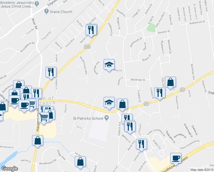 map of restaurants, bars, coffee shops, grocery stores, and more near 50 Dogwood Drive in Smithtown