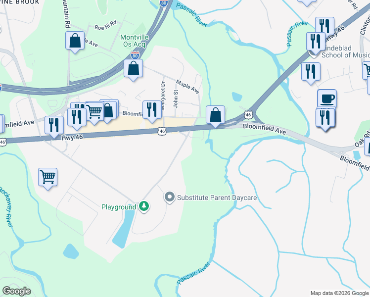 map of restaurants, bars, coffee shops, grocery stores, and more near 67 Chapin Road in Montville
