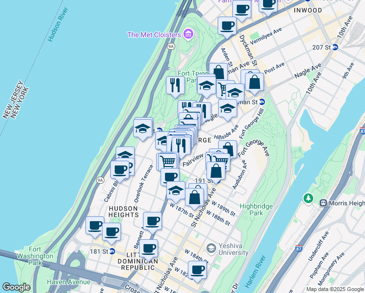 map of restaurants, bars, coffee shops, grocery stores, and more near in New York
