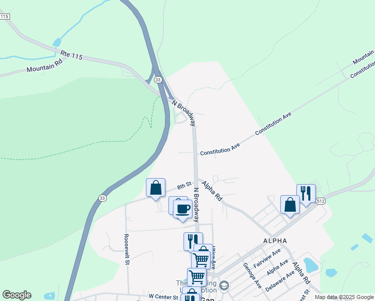 map of restaurants, bars, coffee shops, grocery stores, and more near 38 10th Street in Wind Gap