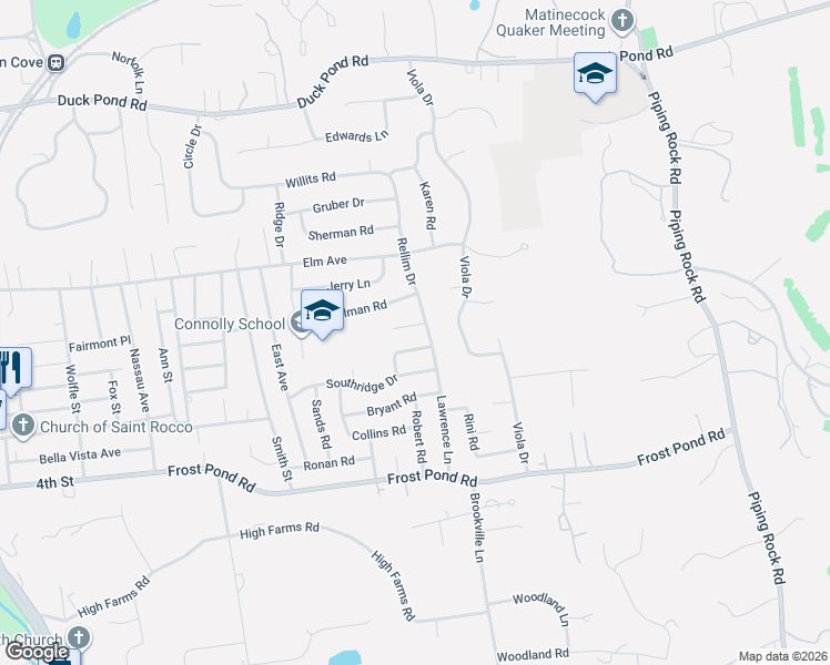 map of restaurants, bars, coffee shops, grocery stores, and more near 27 Rellim Drive in Glen Cove
