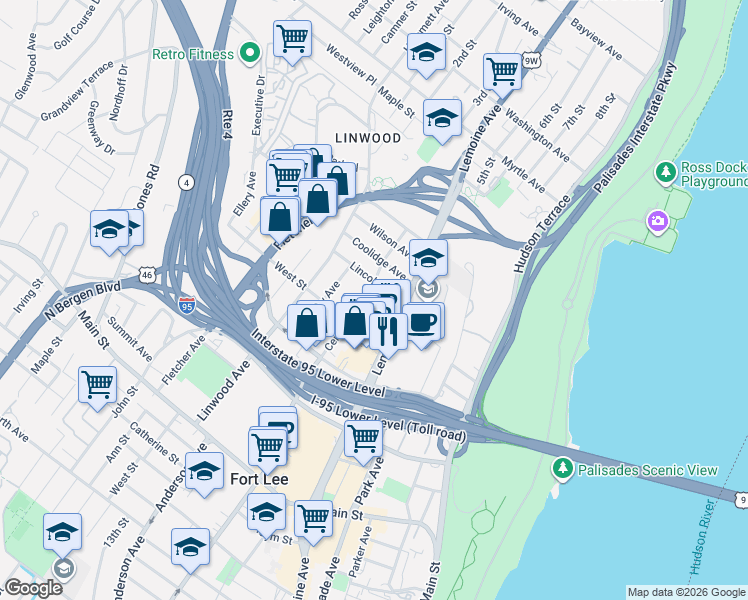 map of restaurants, bars, coffee shops, grocery stores, and more near 354 Lincoln Avenue in Fort Lee