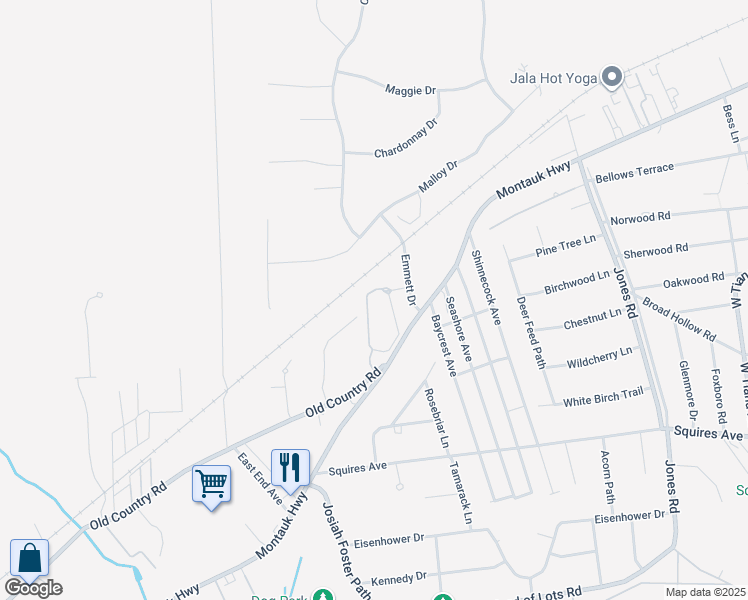 map of restaurants, bars, coffee shops, grocery stores, and more near 1602 Aerie Way in East Quogue
