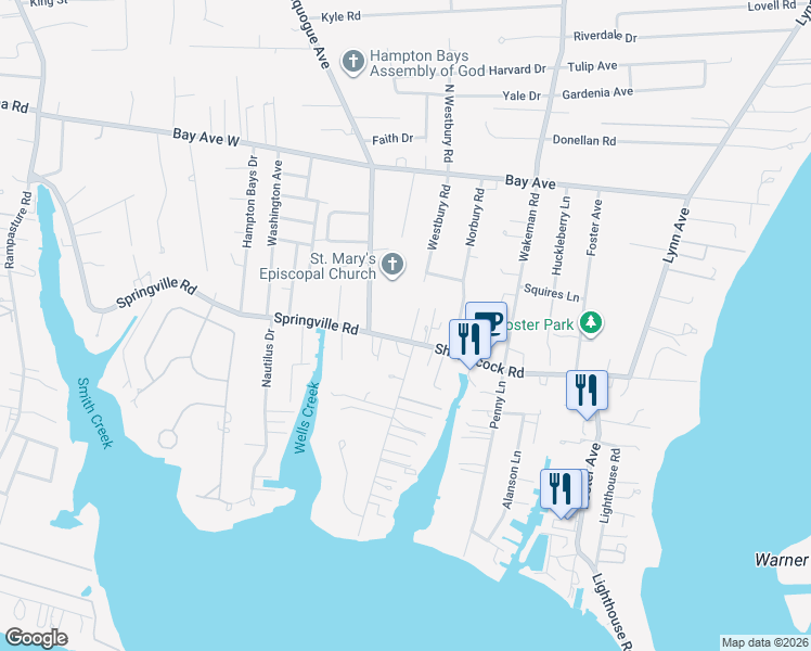 map of restaurants, bars, coffee shops, grocery stores, and more near 5 Shinnecock Road in Hampton Bays