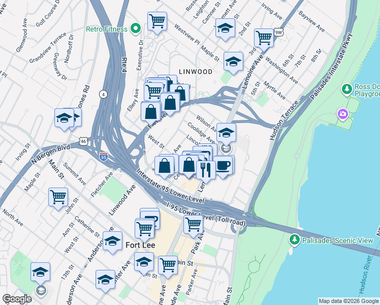 map of restaurants, bars, coffee shops, grocery stores, and more near 354 Lincoln Avenue in Fort Lee