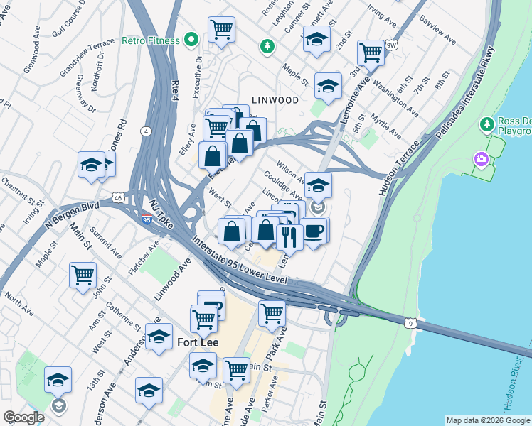 map of restaurants, bars, coffee shops, grocery stores, and more near 354 Lincoln Avenue in Fort Lee