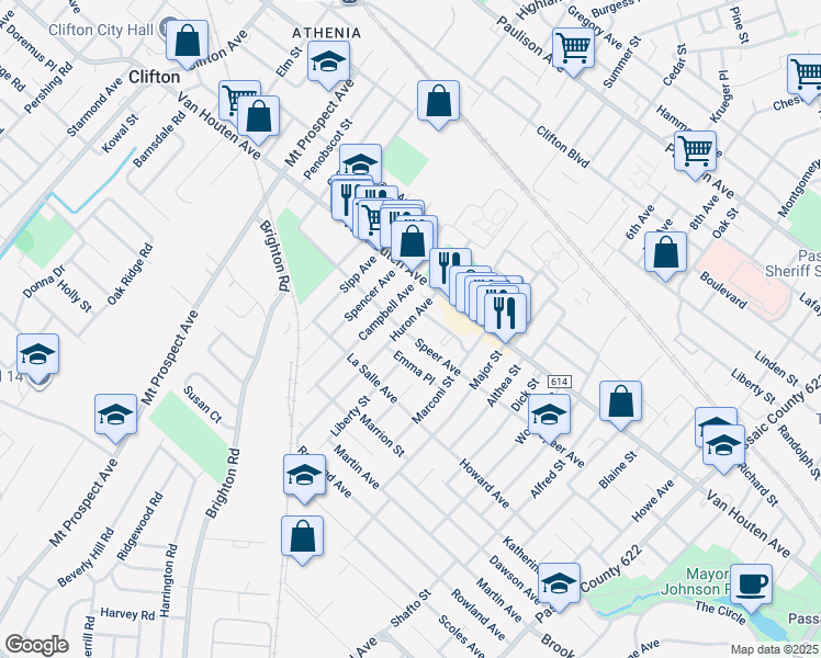 map of restaurants, bars, coffee shops, grocery stores, and more near 26 Huron Avenue in Clifton
