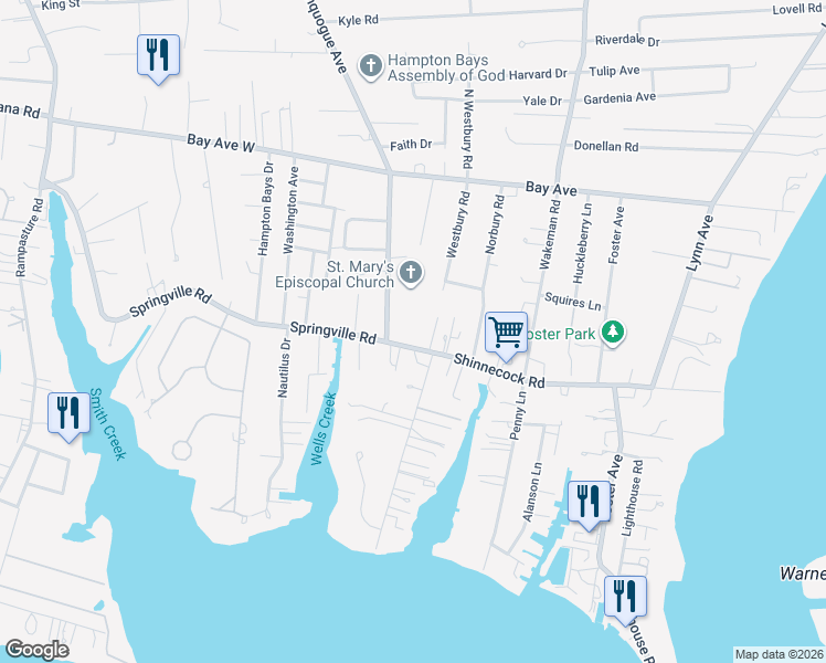 map of restaurants, bars, coffee shops, grocery stores, and more near 5 Shinnecock Road in Hampton Bays
