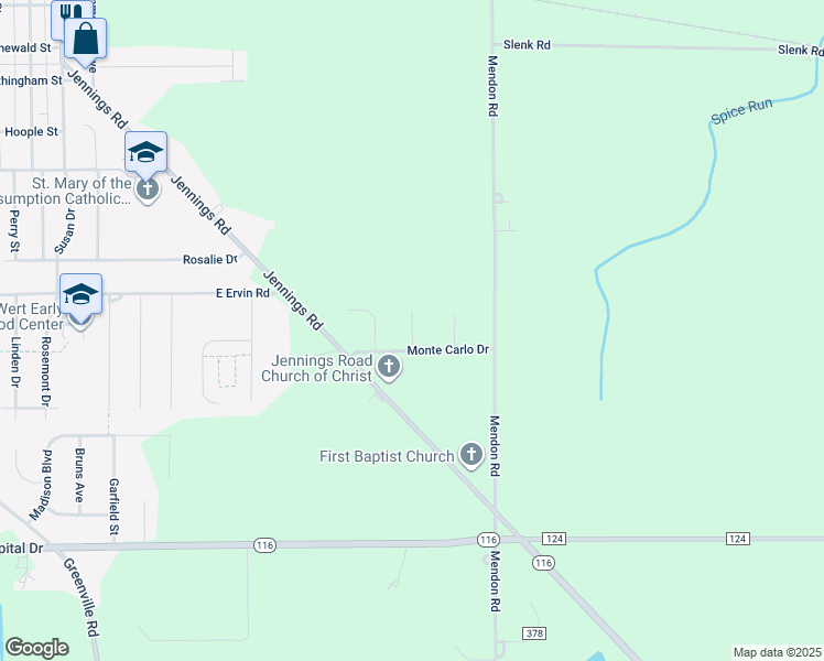 map of restaurants, bars, coffee shops, grocery stores, and more near Cadillac Drive in Van Wert