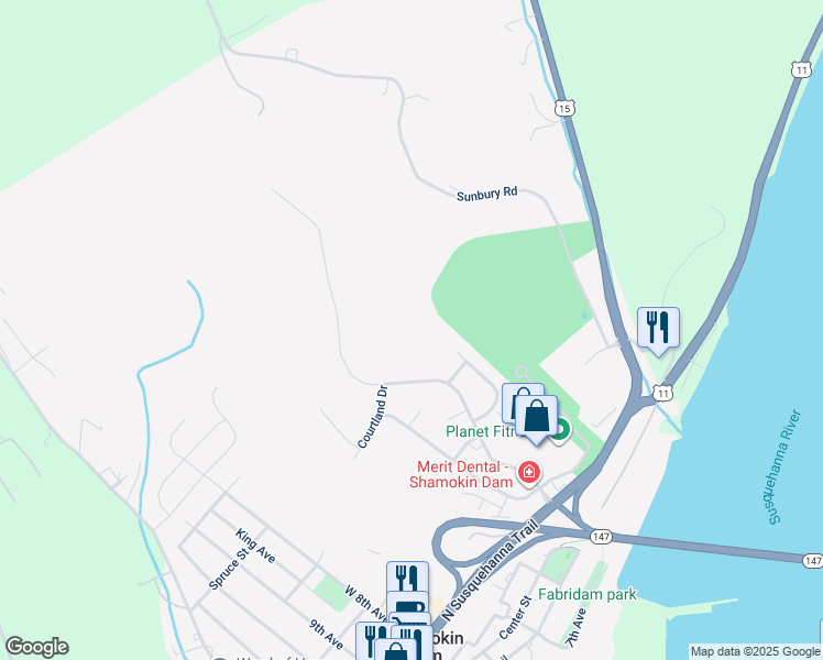 map of restaurants, bars, coffee shops, grocery stores, and more near in Shamokin Dam