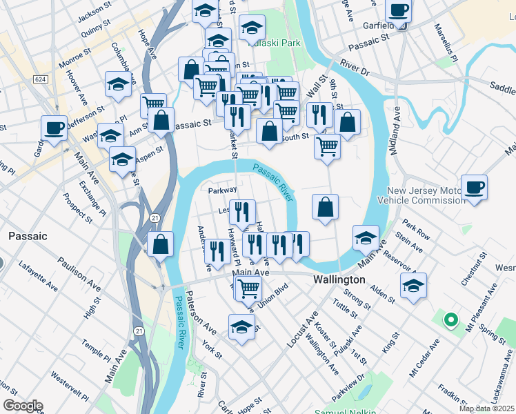 map of restaurants, bars, coffee shops, grocery stores, and more near 34 Halstead Avenue in Wallington