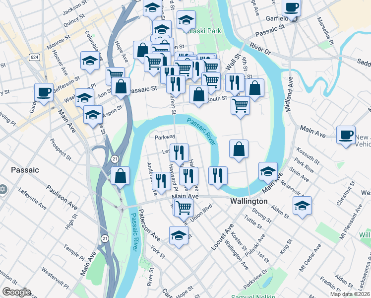 map of restaurants, bars, coffee shops, grocery stores, and more near 34 Halstead Avenue in Wallington