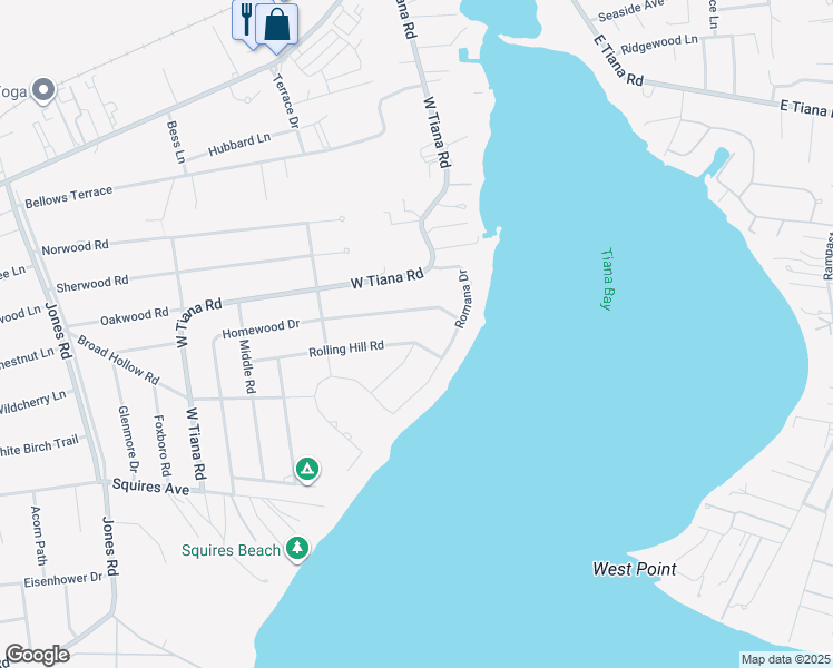 map of restaurants, bars, coffee shops, grocery stores, and more near 9 Homewood Drive in Hampton Bays