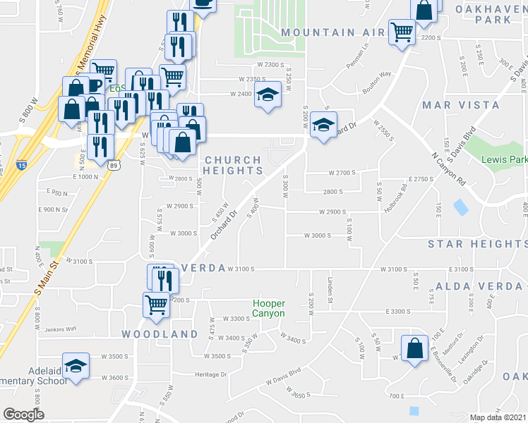 map of restaurants, bars, coffee shops, grocery stores, and more near 2913 Vista Circle/Drive in Bountiful