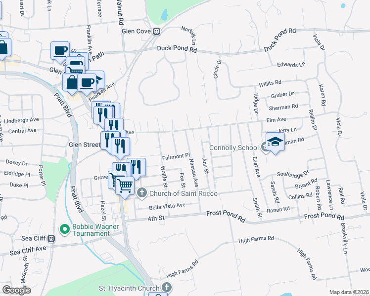 map of restaurants, bars, coffee shops, grocery stores, and more near 10 Nassau Avenue in Glen Cove