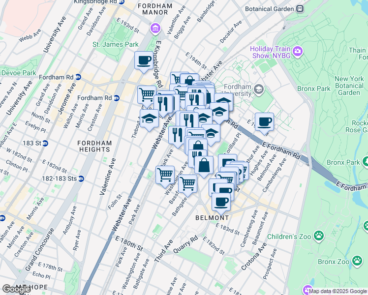 map of restaurants, bars, coffee shops, grocery stores, and more near 4720 3rd Avenue in Bronx