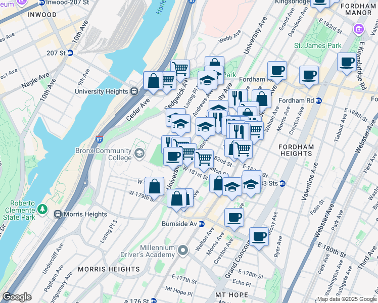 map of restaurants, bars, coffee shops, grocery stores, and more near 2206 Doctor Martin Luther King Junior Boulevard in Bronx