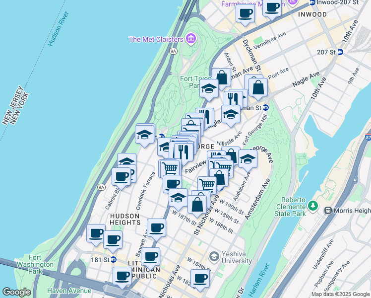 map of restaurants, bars, coffee shops, grocery stores, and more near in New York