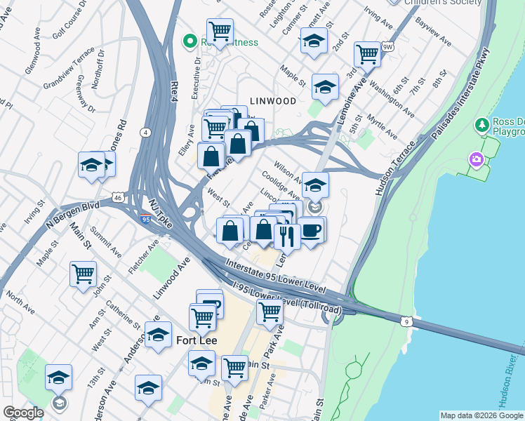 map of restaurants, bars, coffee shops, grocery stores, and more near 354 Lincoln Avenue in Fort Lee
