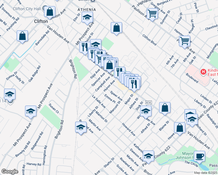 map of restaurants, bars, coffee shops, grocery stores, and more near 26 Huron Avenue in Clifton
