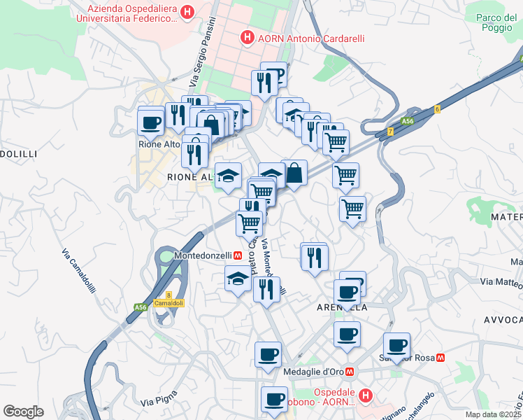 map of restaurants, bars, coffee shops, grocery stores, and more near 178 Via Domenico Fontana in Napoli