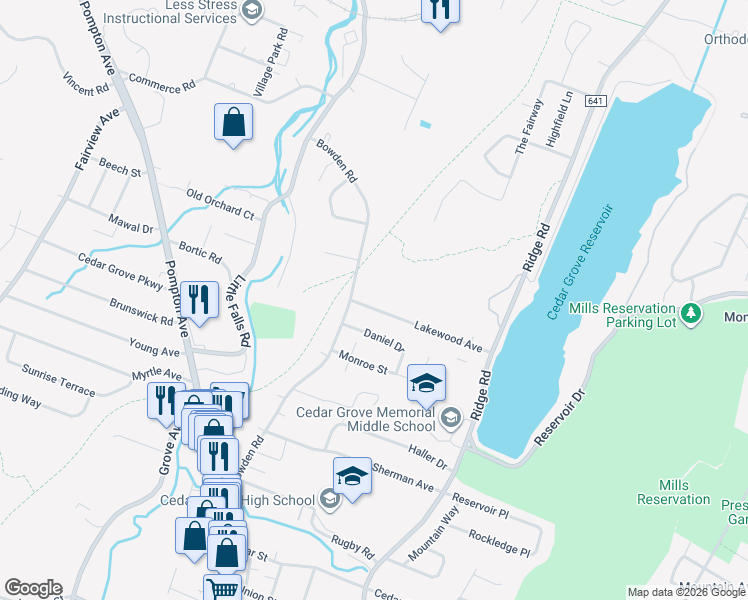 map of restaurants, bars, coffee shops, grocery stores, and more near 4 Lakewood Avenue in Cedar Grove