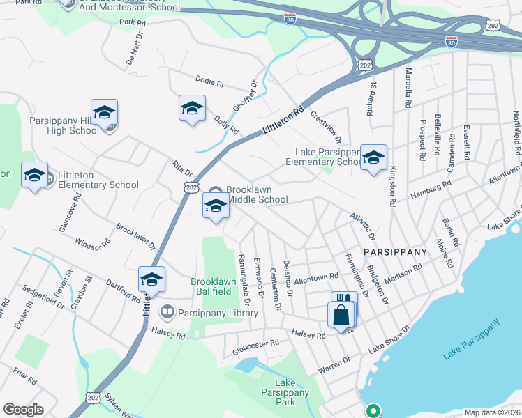 map of restaurants, bars, coffee shops, grocery stores, and more near 115 Fieldcrest Road in Parsippany-Troy Hills