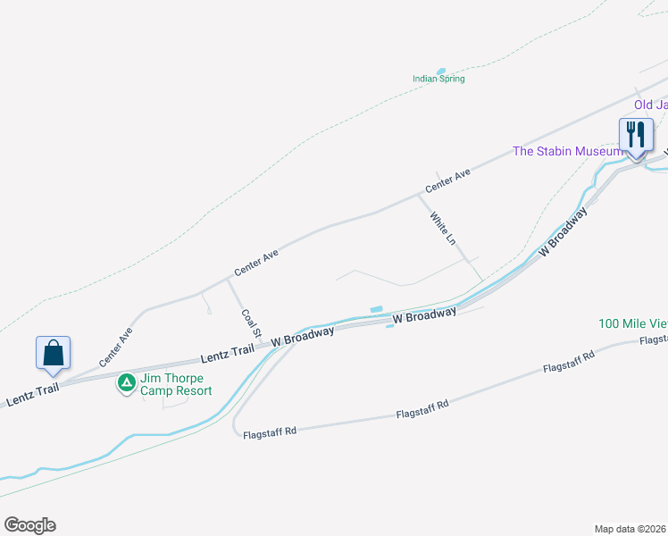 map of restaurants, bars, coffee shops, grocery stores, and more near 99 W Chipmunk Trail in Jim Thorpe