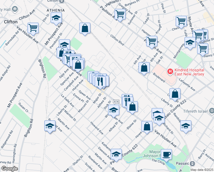 map of restaurants, bars, coffee shops, grocery stores, and more near 36 Grunwald Street in Clifton