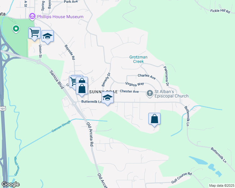 map of restaurants, bars, coffee shops, grocery stores, and more near 1445 Chester Ave in Arcata