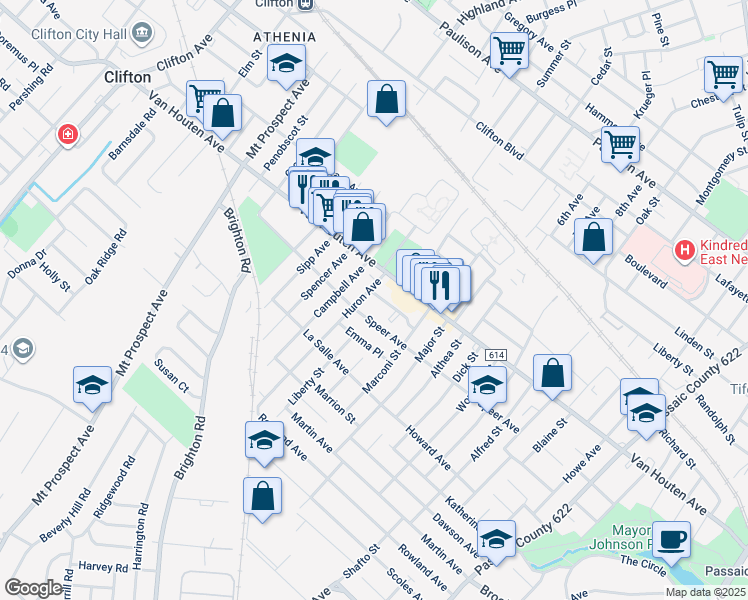 map of restaurants, bars, coffee shops, grocery stores, and more near 26 Huron Avenue in Clifton