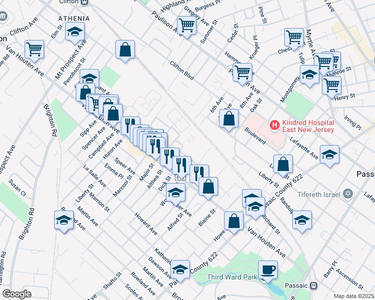 map of restaurants, bars, coffee shops, grocery stores, and more near 5 Pleasant Avenue in Clifton