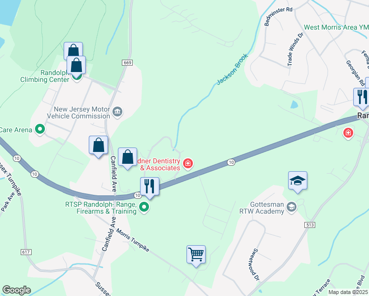 map of restaurants, bars, coffee shops, grocery stores, and more near 135 Arrowgate Drive in Randolph