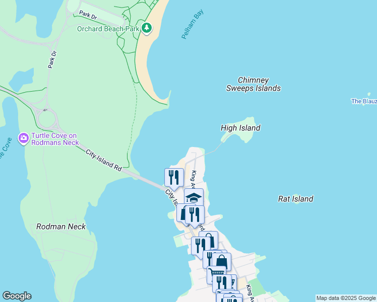 map of restaurants, bars, coffee shops, grocery stores, and more near 722 King Avenue in Bronx