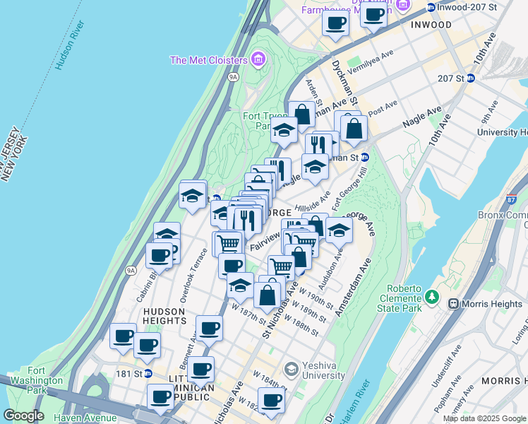 map of restaurants, bars, coffee shops, grocery stores, and more near in New York