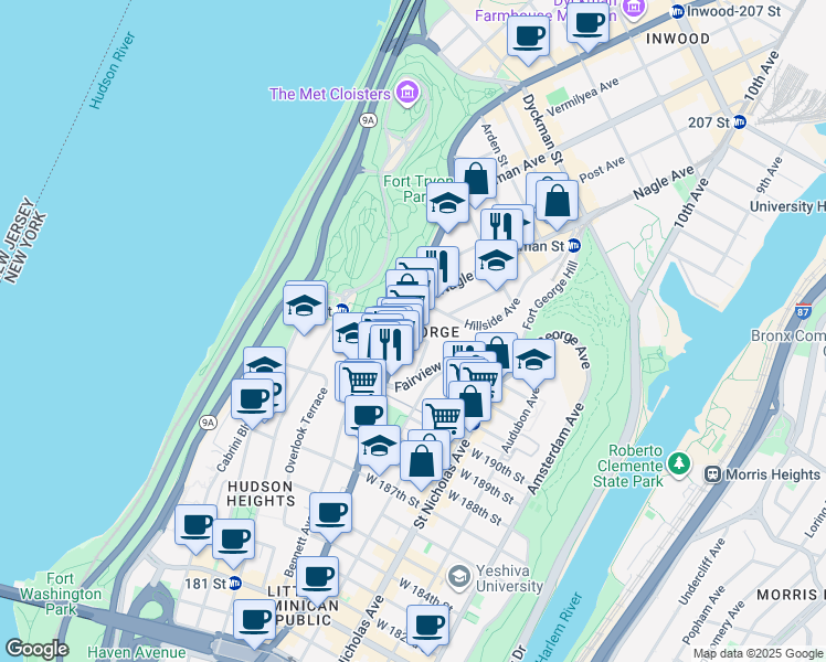 map of restaurants, bars, coffee shops, grocery stores, and more near in New York