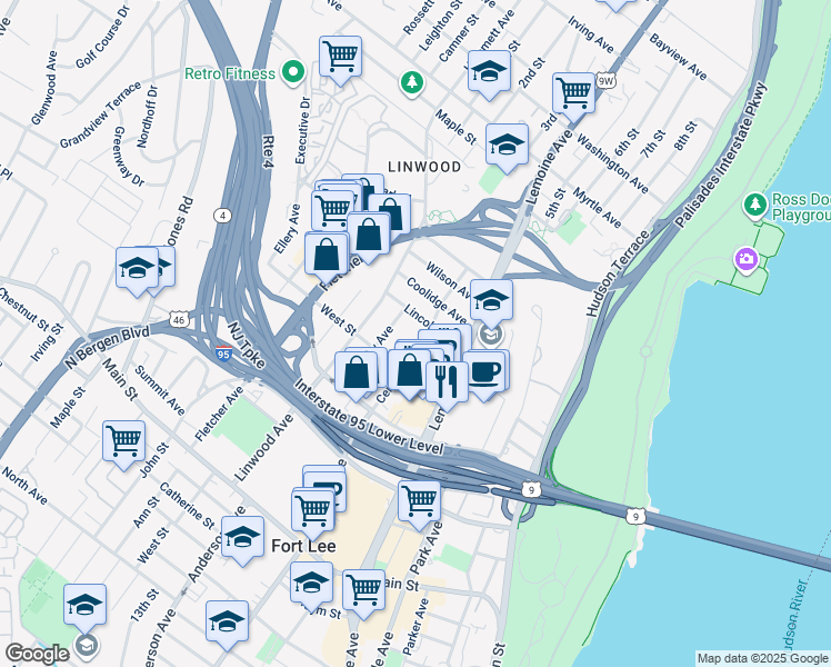 map of restaurants, bars, coffee shops, grocery stores, and more near 354 Lincoln Avenue in Fort Lee