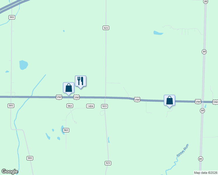 map of restaurants, bars, coffee shops, grocery stores, and more near 1393 Township Road 523 in Ashland