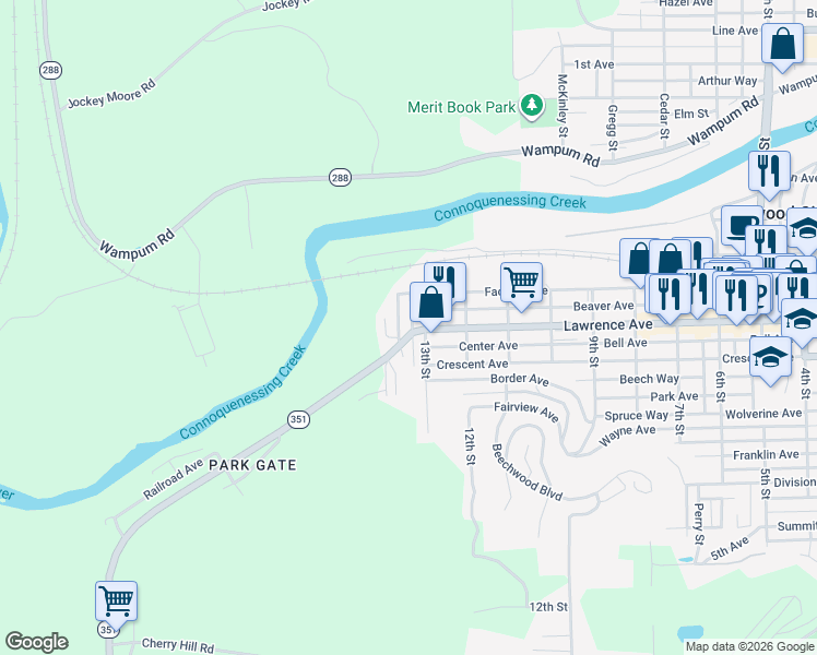 map of restaurants, bars, coffee shops, grocery stores, and more near 211 Fourteenth Street in Ellwood City