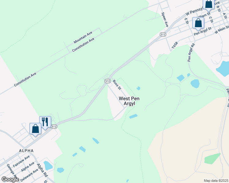 map of restaurants, bars, coffee shops, grocery stores, and more near 116 Sanders Road in Pen Argyl
