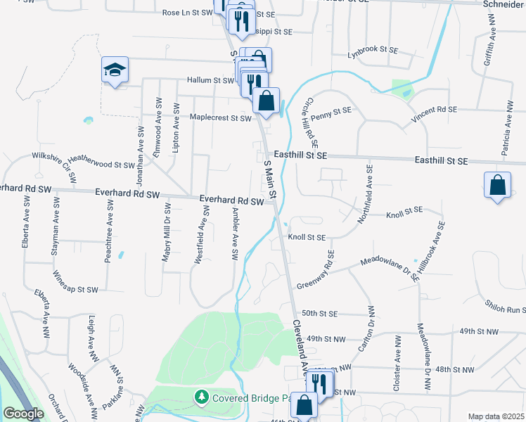 map of restaurants, bars, coffee shops, grocery stores, and more near 1515 South Main Street in North Canton
