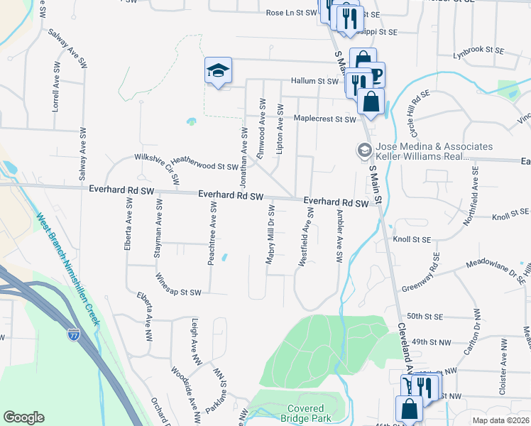 map of restaurants, bars, coffee shops, grocery stores, and more near 1527 Mabry Mill Dr SW in Canton