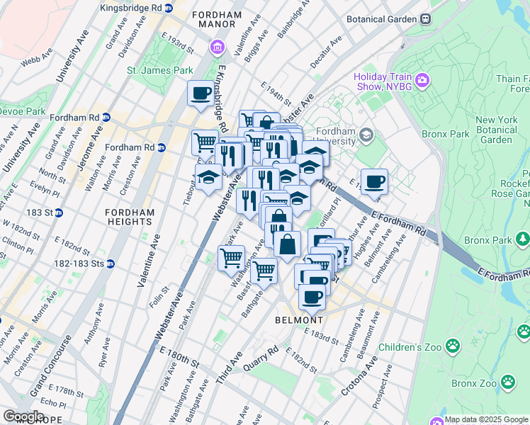 map of restaurants, bars, coffee shops, grocery stores, and more near 4720 3rd Avenue in Bronx