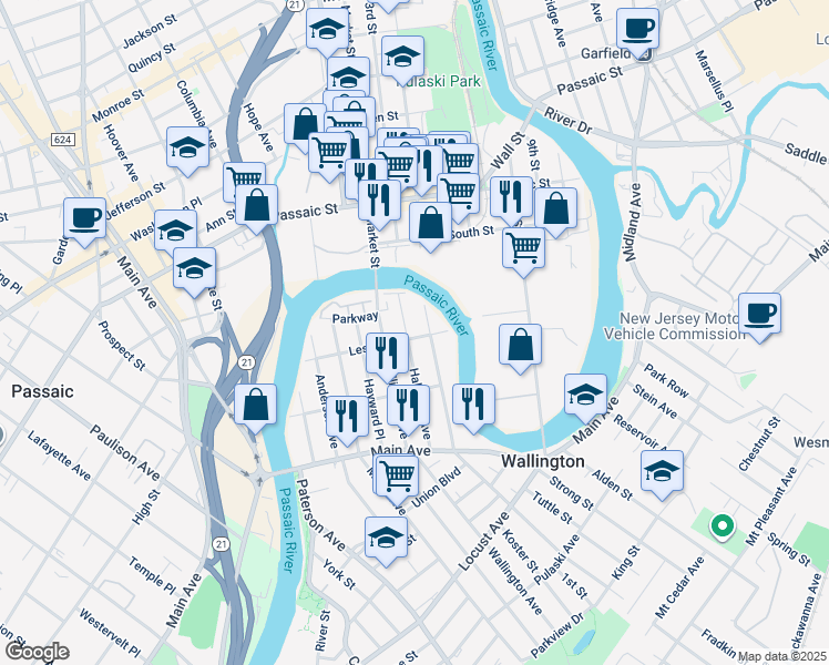 map of restaurants, bars, coffee shops, grocery stores, and more near 34 Halstead Avenue in Wallington