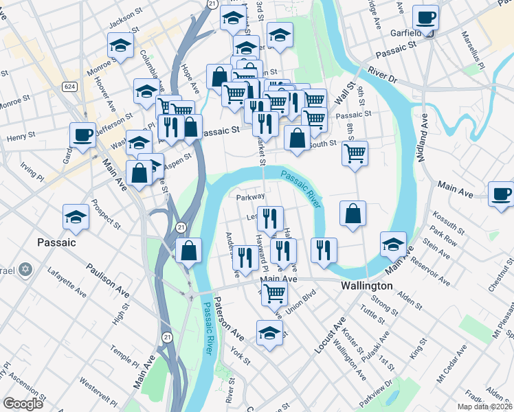 map of restaurants, bars, coffee shops, grocery stores, and more near 33 Hayward Place in Wallington