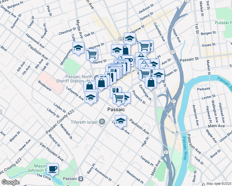 map of restaurants, bars, coffee shops, grocery stores, and more near 226 Gregory Avenue in Passaic