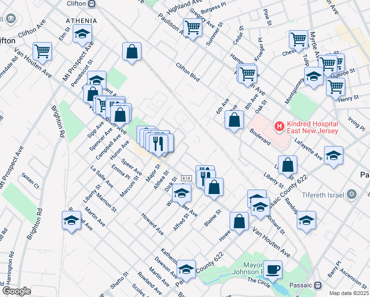 map of restaurants, bars, coffee shops, grocery stores, and more near 5 Pleasant Avenue in Clifton