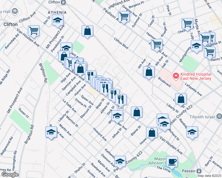 map of restaurants, bars, coffee shops, grocery stores, and more near 36 Grunwald Street in Clifton