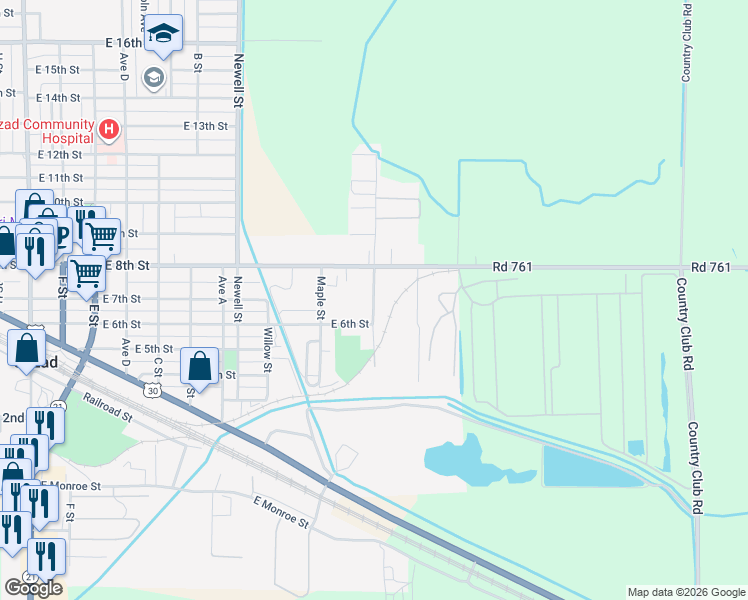 map of restaurants, bars, coffee shops, grocery stores, and more near 680 Locust Street in Cozad