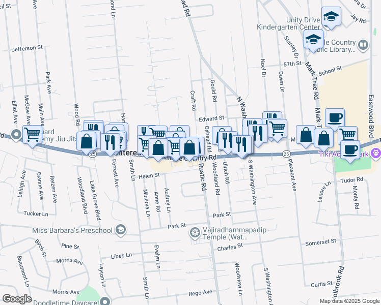 map of restaurants, bars, coffee shops, grocery stores, and more near 2355 Middle Country Road in Centereach